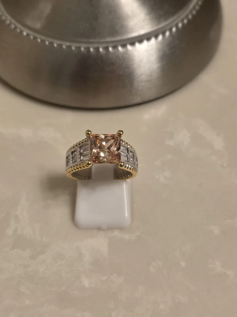 Gold and Silver CZ and Champagne Topaz Ring Size 6